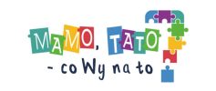Logo programu Mamo, tato, co wy na to. Przedstawia kolorowy napis programu ze znakiem zapytania zrobionym z puzzli.