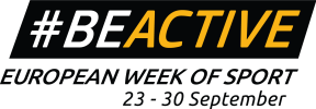 Logo europejskiego dnia sportu. Napisy #beactive european week of sport 23-30 september