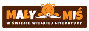 Logo projektu Mały Miś w świecie wielkiej literatury. Logo przedstawia misia czytającego książkę.